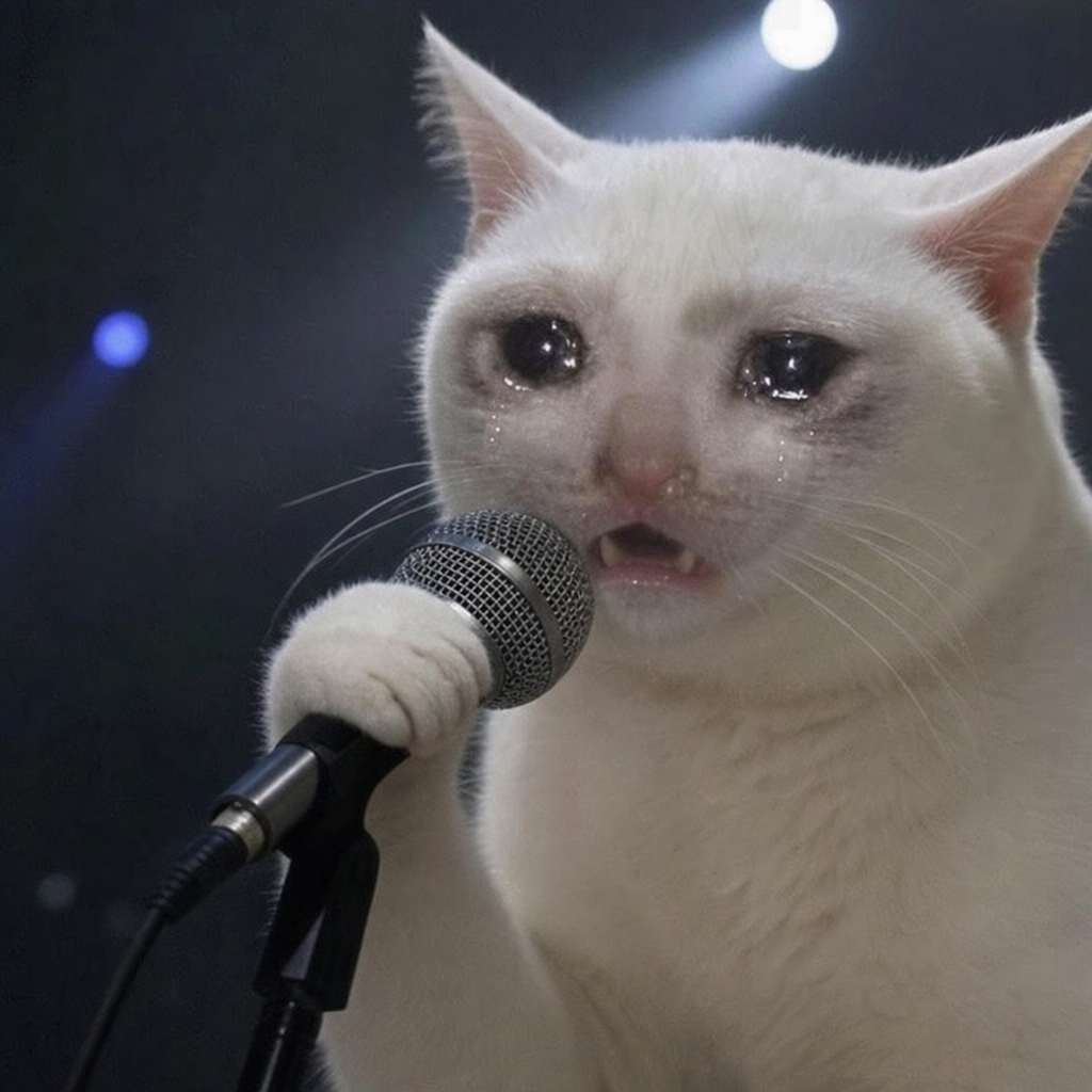 Cat crying into microphone